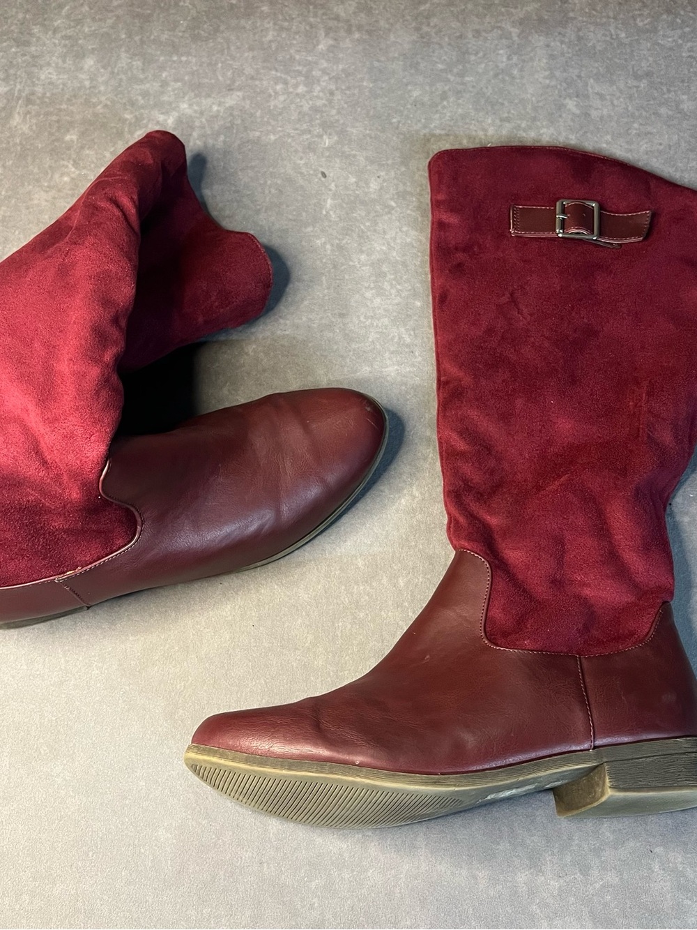 Women's Over-the-Knee Buckle Boots in Deep Burgundy